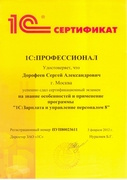 Сертификат 1С Профессионал 1С ЗУП Дорофеев