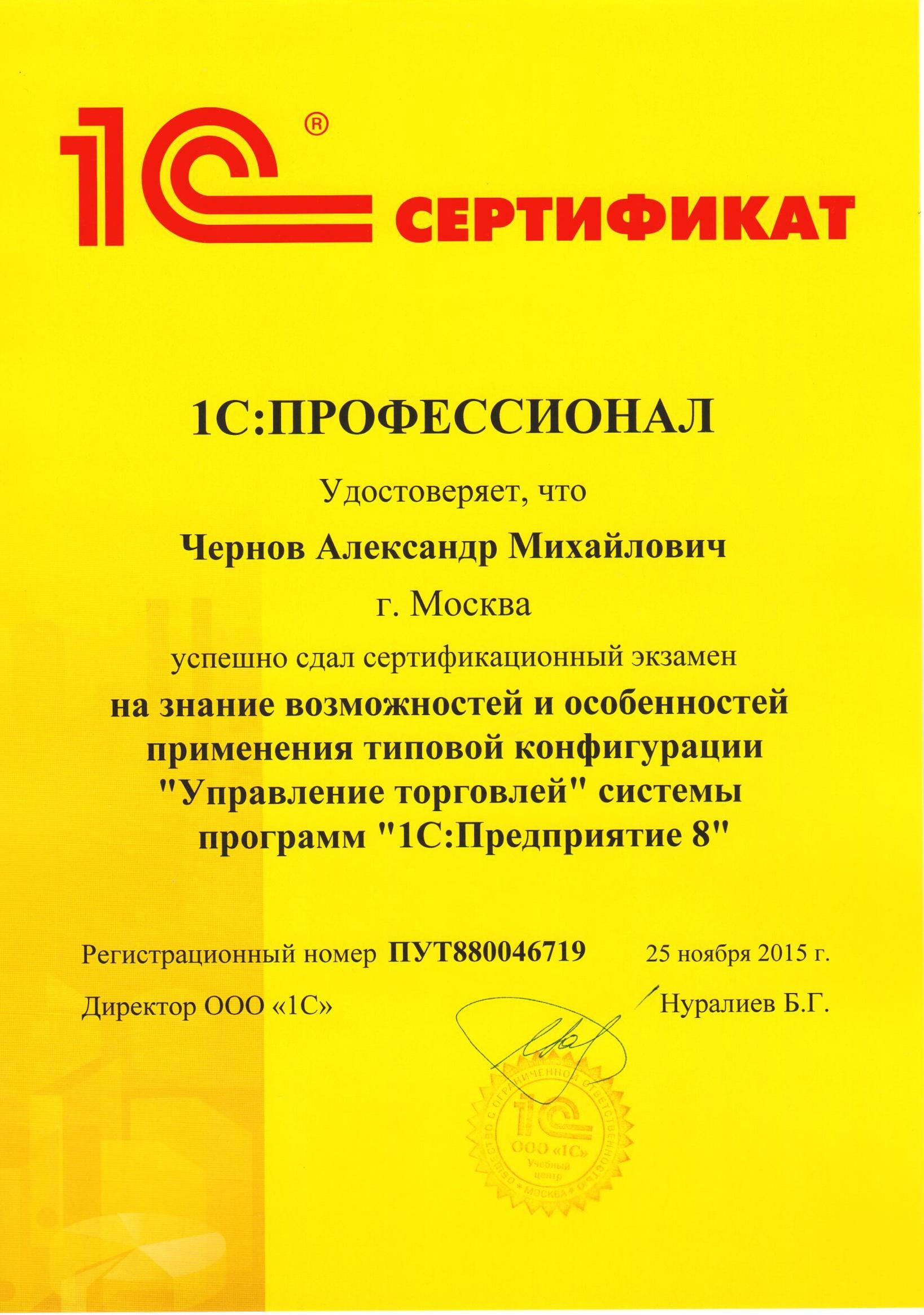 Сертификат Чернов Профессионал УТ